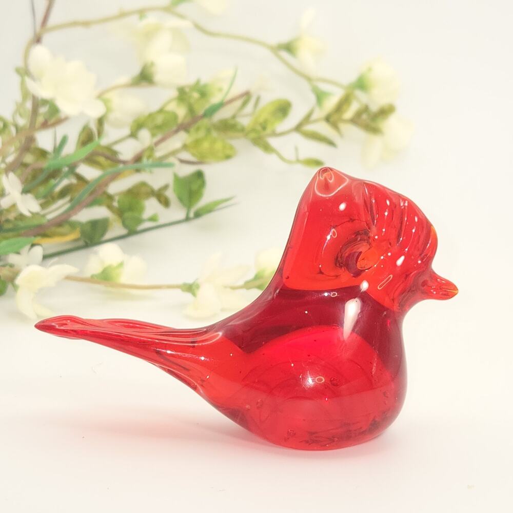 Vintage Red Glass Cardinal Bird Figurine Art Glass